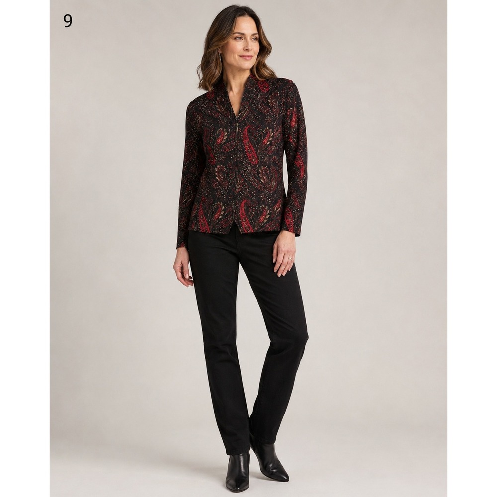 Y2K REQUIREMENTS Paisley Print Zip Front Jacket Women Large Black Red Mircosuede